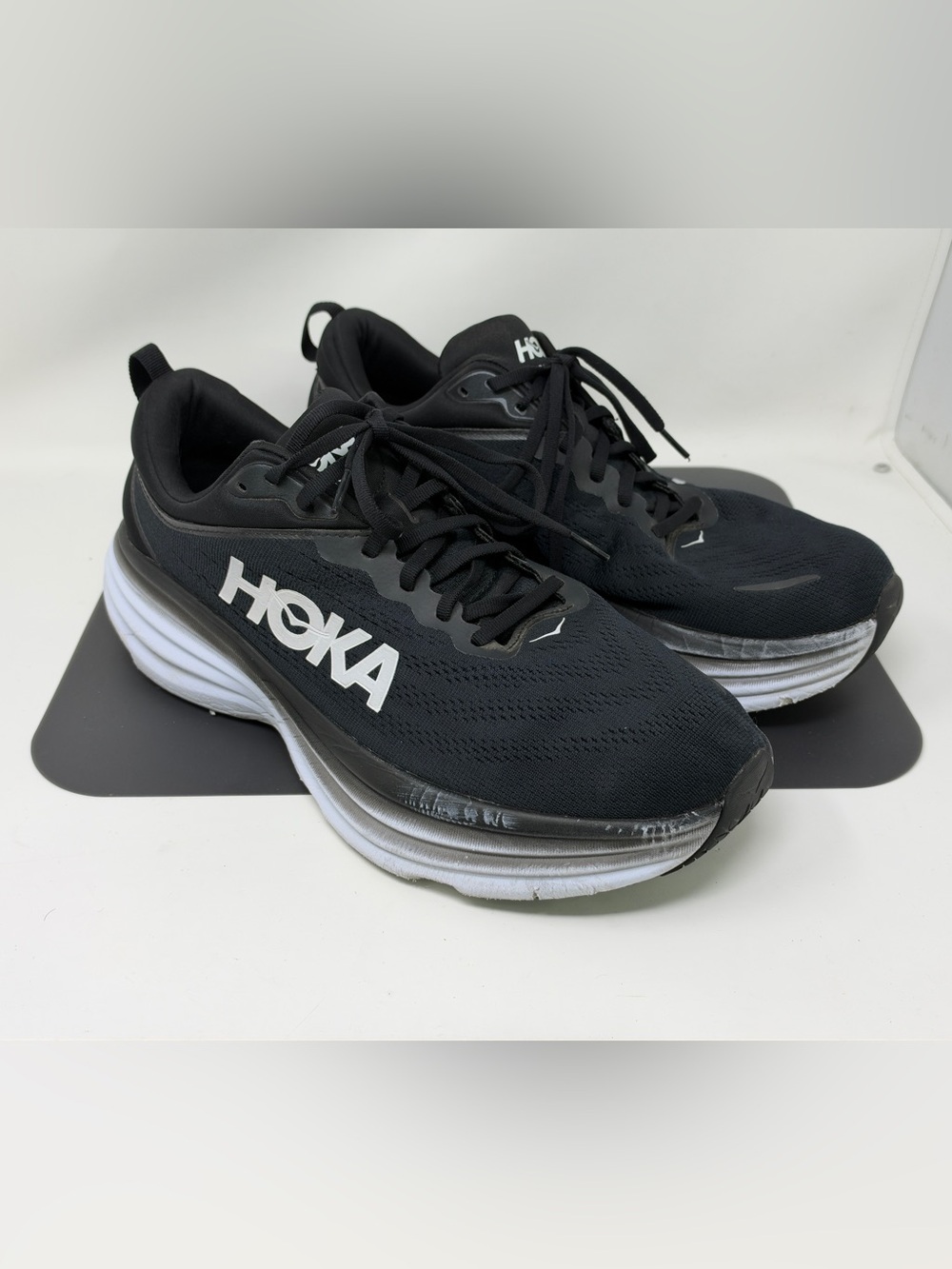 HOKA ONE ONE Bondi 8 Black White Gray Running Sneakers Shoes-Mens 12 2E Wide